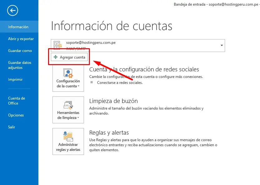 Paso 1 - configurar correo electrónico en Microsoft Outlook