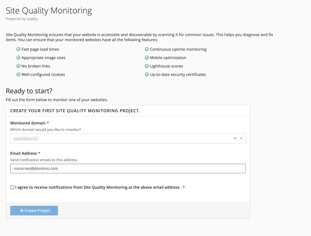 Configuración - Site Quality Monitoring