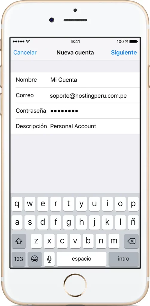 Paso 2 - configurar cuenta de correo electrónico en iPhone