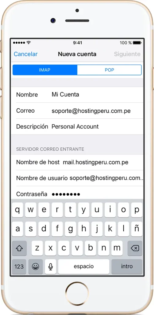 Paso 3 - configurar cuenta de correo electrónico en iPhone