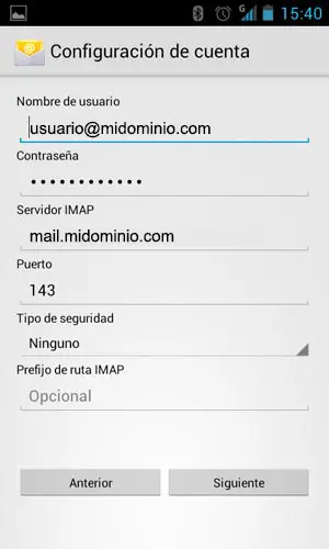 Paso 4 - configurar cuenta de correo en Android