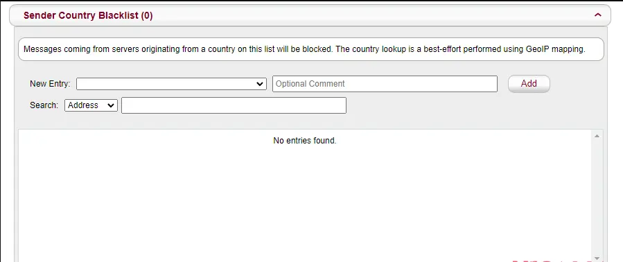 Sender Country Blacklist