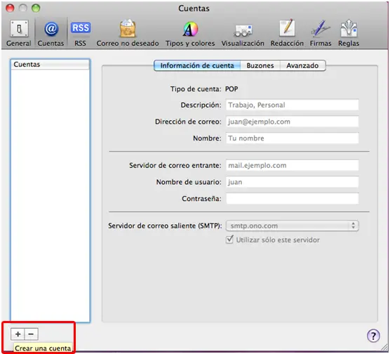 Paso 2 - configurar correo electronico en Mail Mac OS