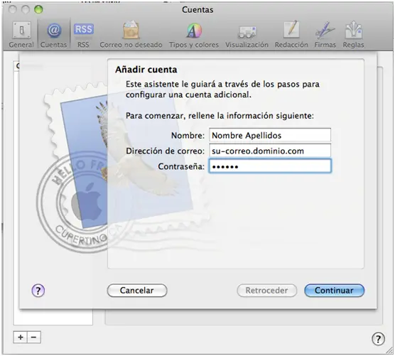 Paso 3 - configurar correo electronico en Mail Mac OS
