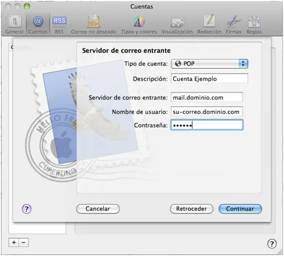 Paso 4 - configurar correo electronico en Mail Mac OS