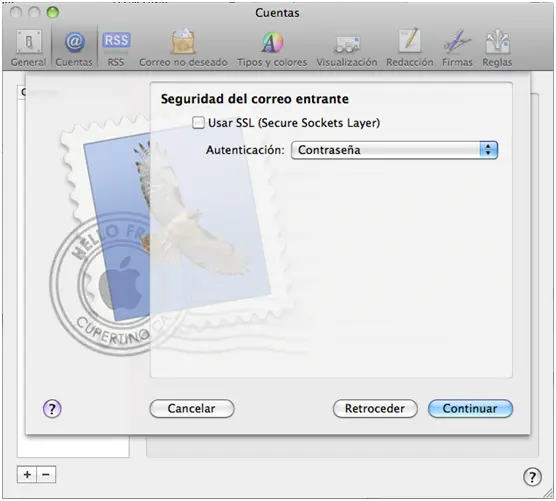 Paso 5 - configurar correo electronico en Mail Mac OS