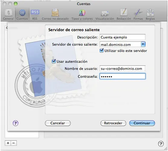 Paso 6 - configurar correo electronico en Mail Mac OS