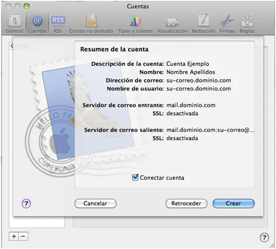 Paso 8 - configurar correo electronico en Mail Mac OS
